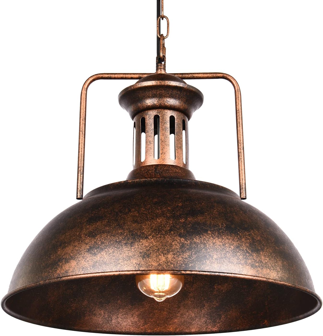 Pendant Light Vintage Ceiling Hanging Barn Lamp with Rustic Dome Bowl Lampshade Adjustable Chain Diameter 41cm for Restaurant Bar Coffee Shop