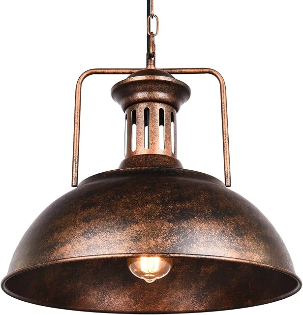OYIPRO Pendant Light Vintage Ceiling Hanging Barn Lamp with Rustic Dome Bowl Lampshade Adjustable Chain Diameter 41cm for Restaurant Bar Coffee Shop