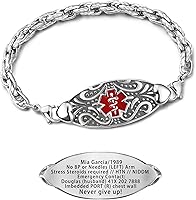 Vista 10 de Pulseras de alerta médica personalizadas para mujeres con grabado gratis, pulsera de identificación de emergencia personalizada impermeable