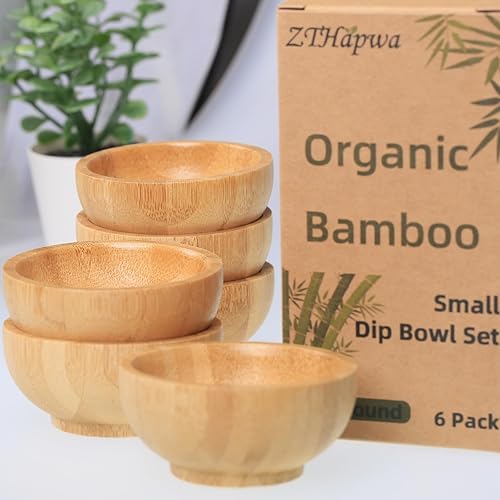 Miniatura 2 de ZTHapwa Juego de cuencos de inmersión, tazas pequeñas de bambú para salsa de soja, condimento, ensalada, aperitivos, cuencos redondos reutilizables