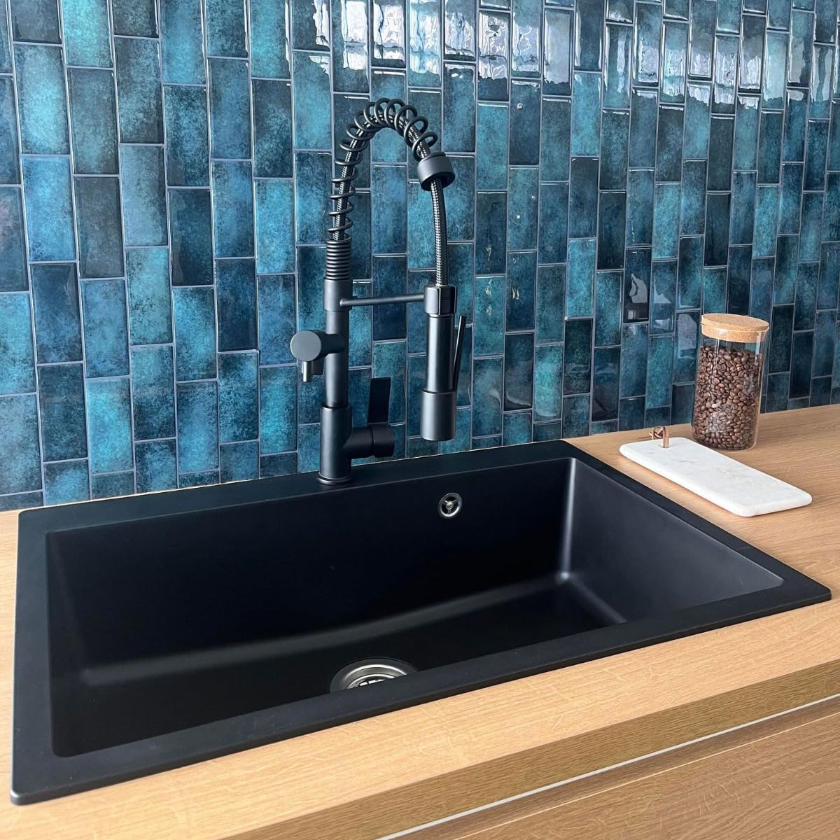 Essebagno Sierra lavello 1 sola vasca grande 76x50 in resina nera