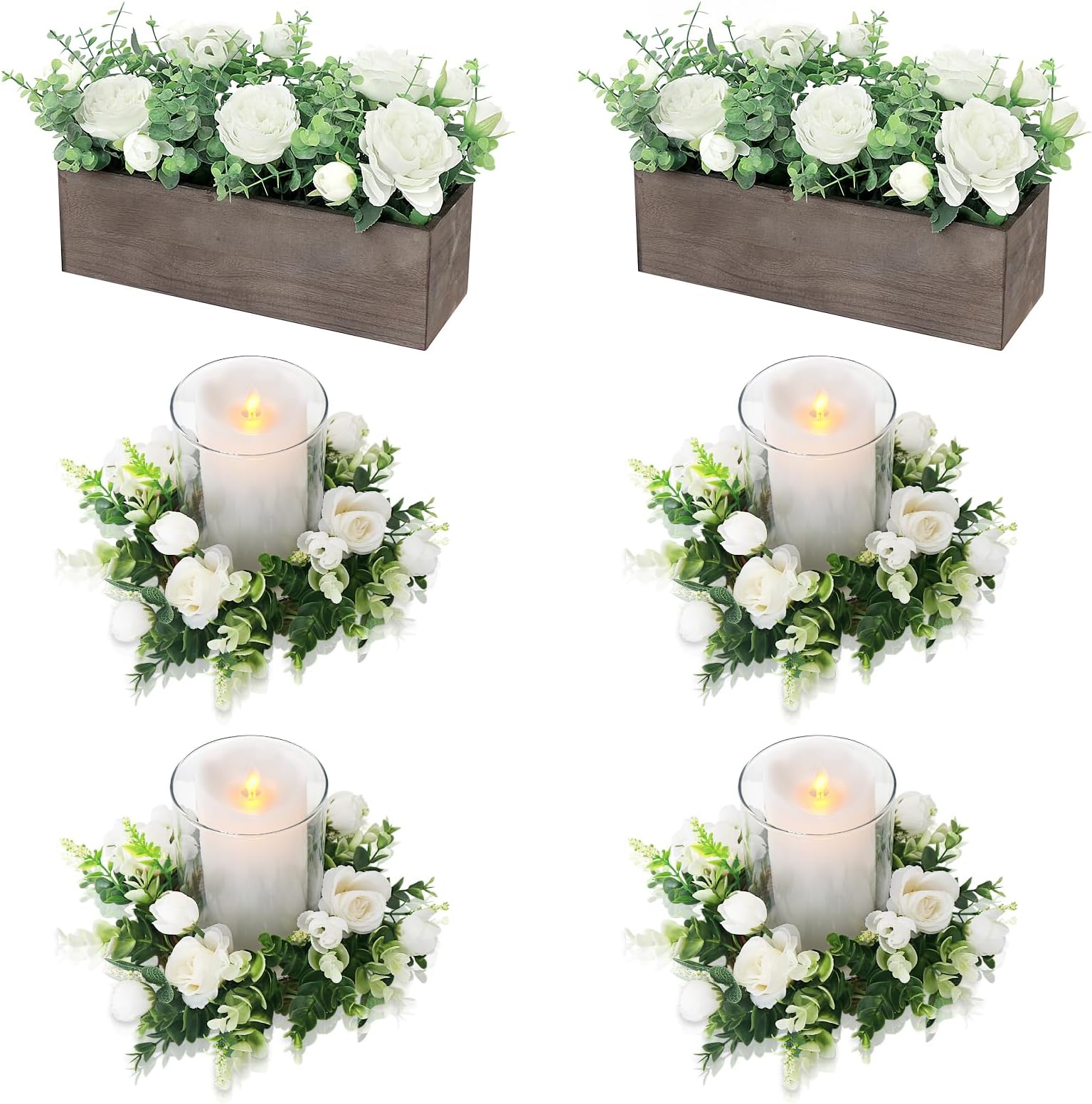 Acmee Centerpieces for Table White Flower Candle Rings