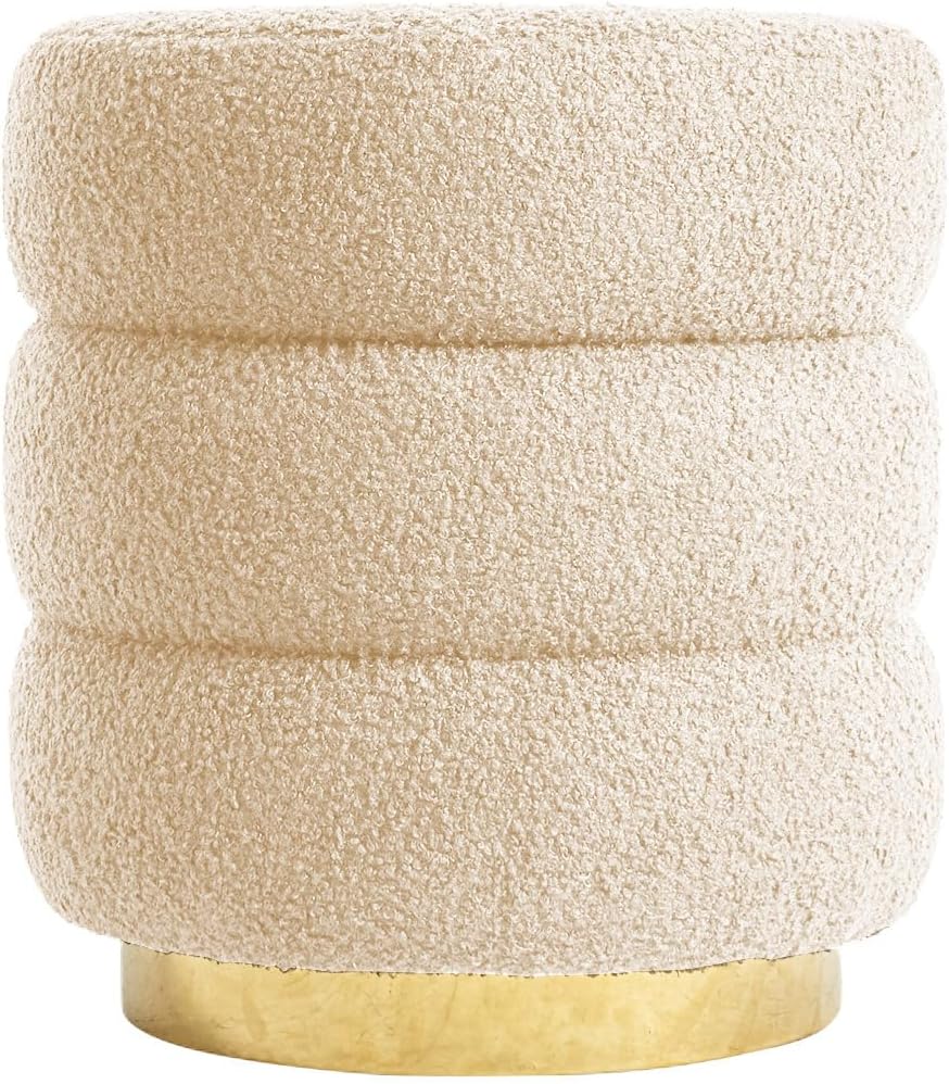 La Bella Round Ottoman Teddy Fleece 38cm (1, Beige)