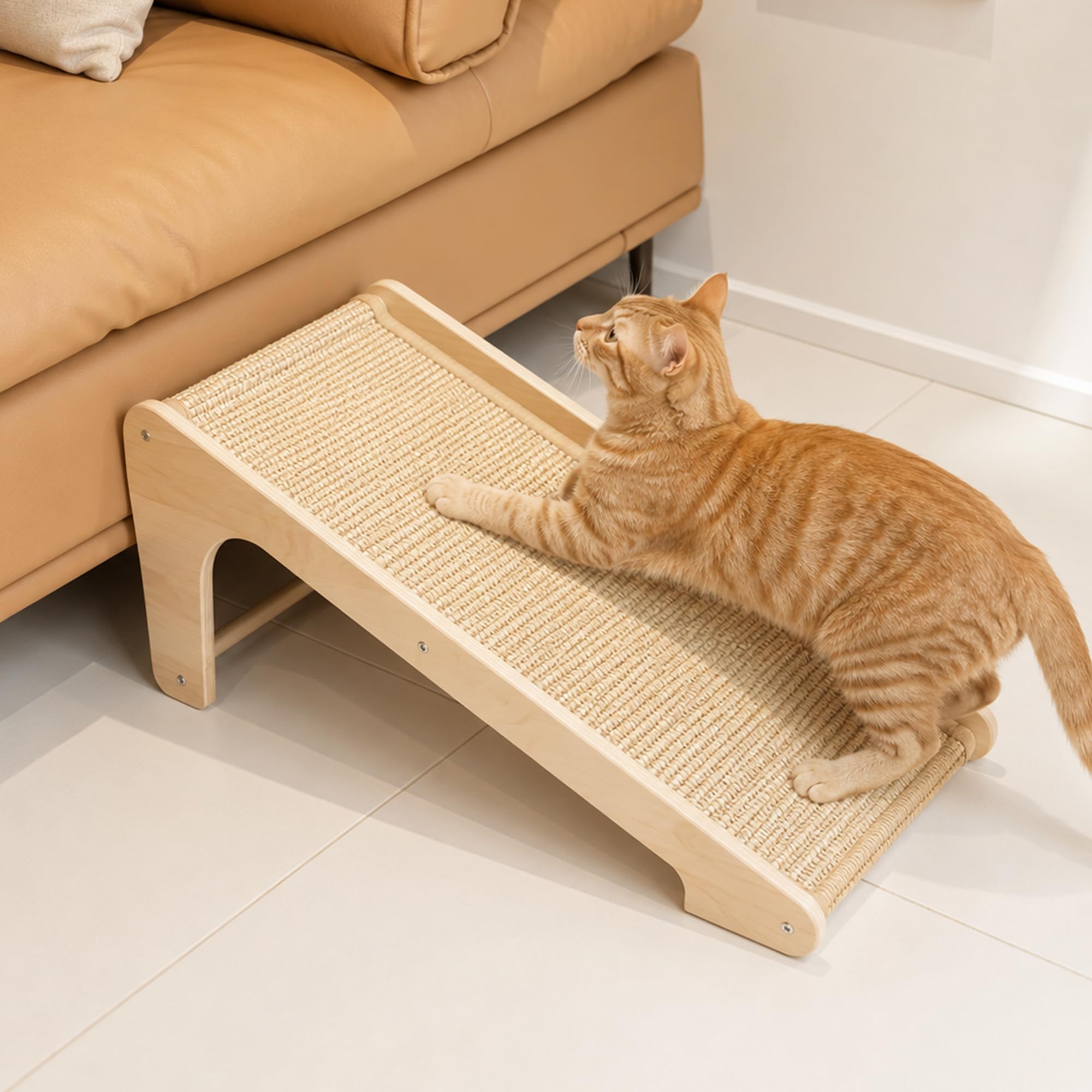 PETKARAY Rampa rascadora de sisal para gatos, poste rascador en forma de L y almohadilla para arañazos para gatos de interior, protector de muebles de pared (grande)
