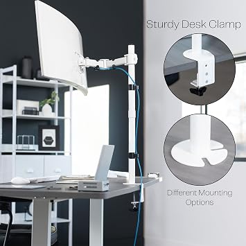 VIVO Single Monitor Desk Mount, Extra Tall Fully Adjustable Stand for 1 LCD Screen up to 32 inches, Ultra Wide Screens up to 38 inches, 22 lbs Capacity, White, STAND-V001TW
