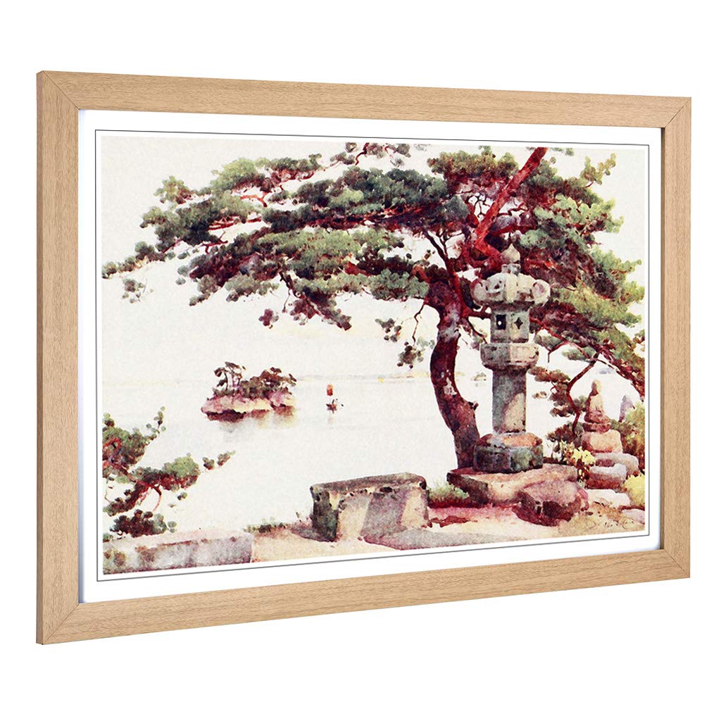 Big Box Art Framed Print of Ella Du Cane Japanese Oriental Pine Tree at Matsushima Design | Wall Art Picture| Home Decor for Living Room, Bedroom, Office, Oak, A2 / 24.5x18 Inch / 62x45cm