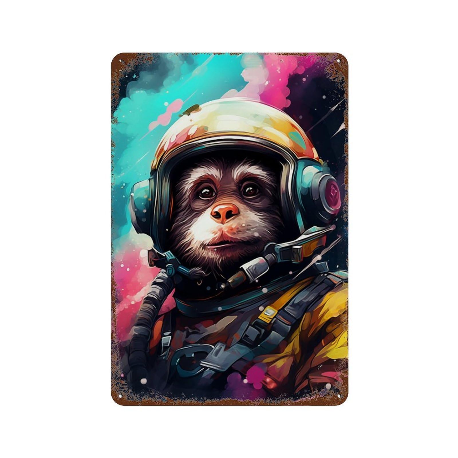 Monkey Astronaut Space Suit Vintage Metal Tin Sign 11.8"x7.9", Ideal for Basement, Hobby Room And Garage Decor