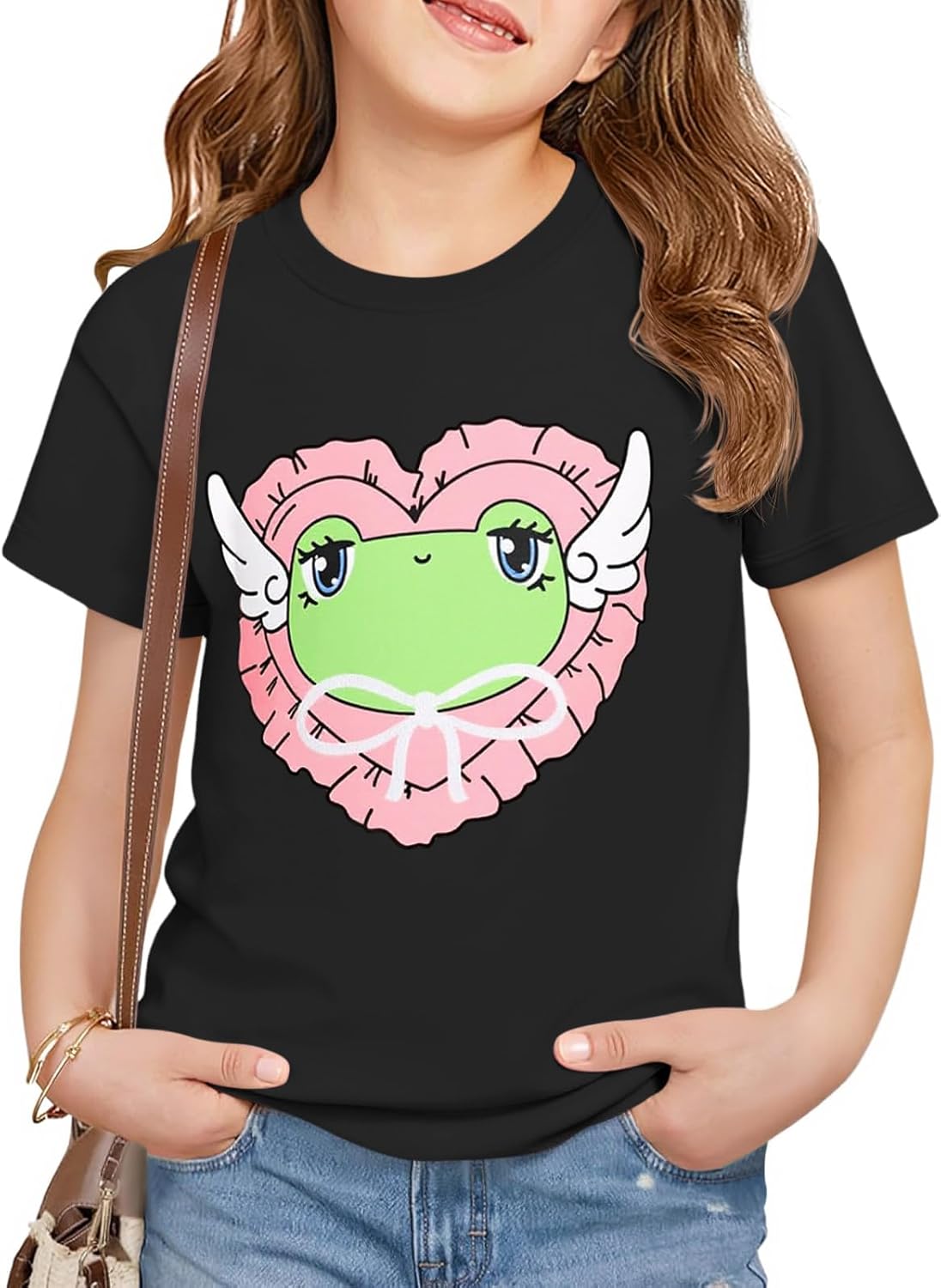 Haloumoning Girls Short Sleeve T-Shirts Kids Cute Graphic Basic Tees Fashion Summer Crewneck Tops 5-14 Years