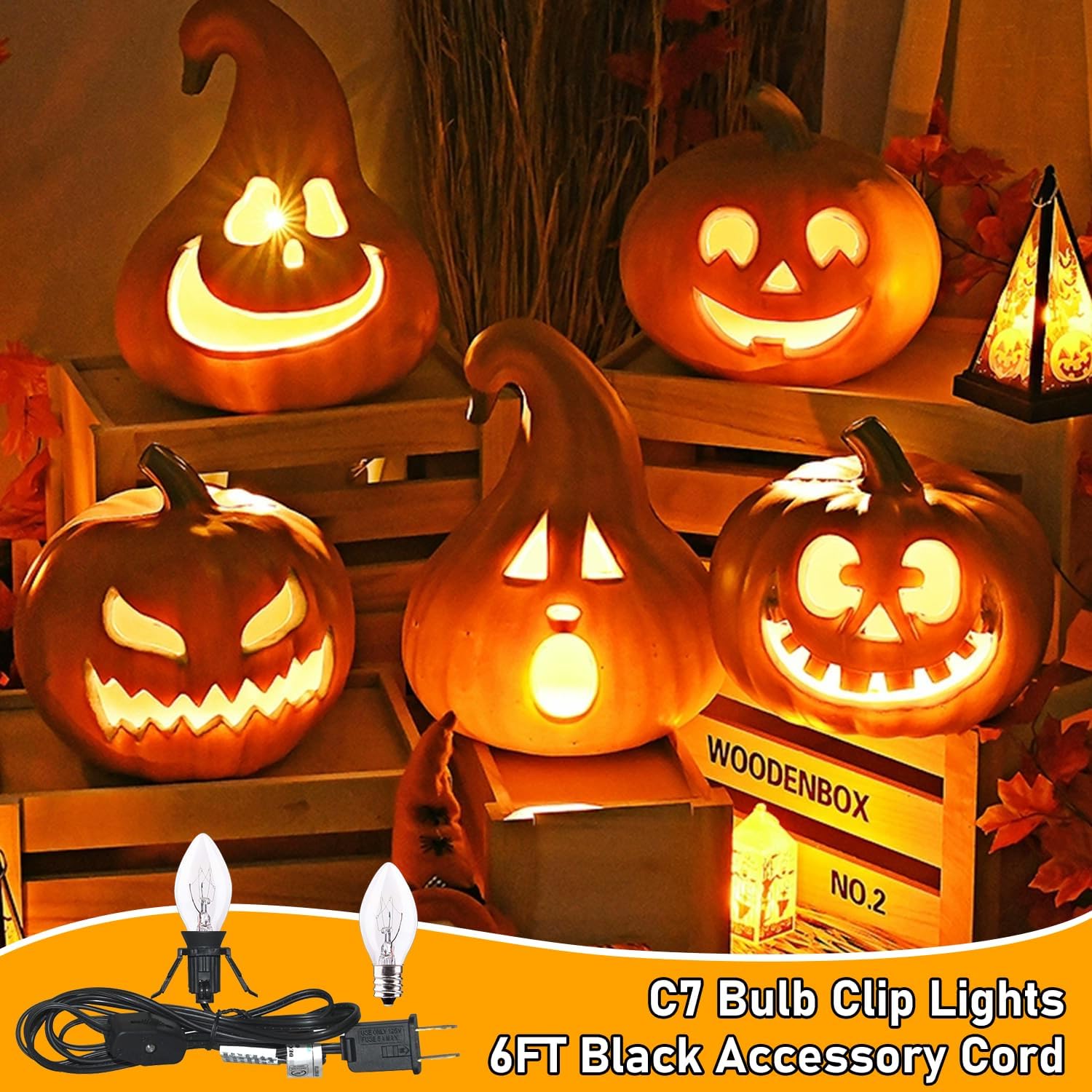 PASUTO 4 Pack 6FT Accessory Cord with 4+4 C7 Light Bulbs Candelabra-Base E12 Socket Black Cord Clip Lights with 360 Degrees On/Off Switch Plugs for Holiday Decorations Halloween Christmas Decorations
