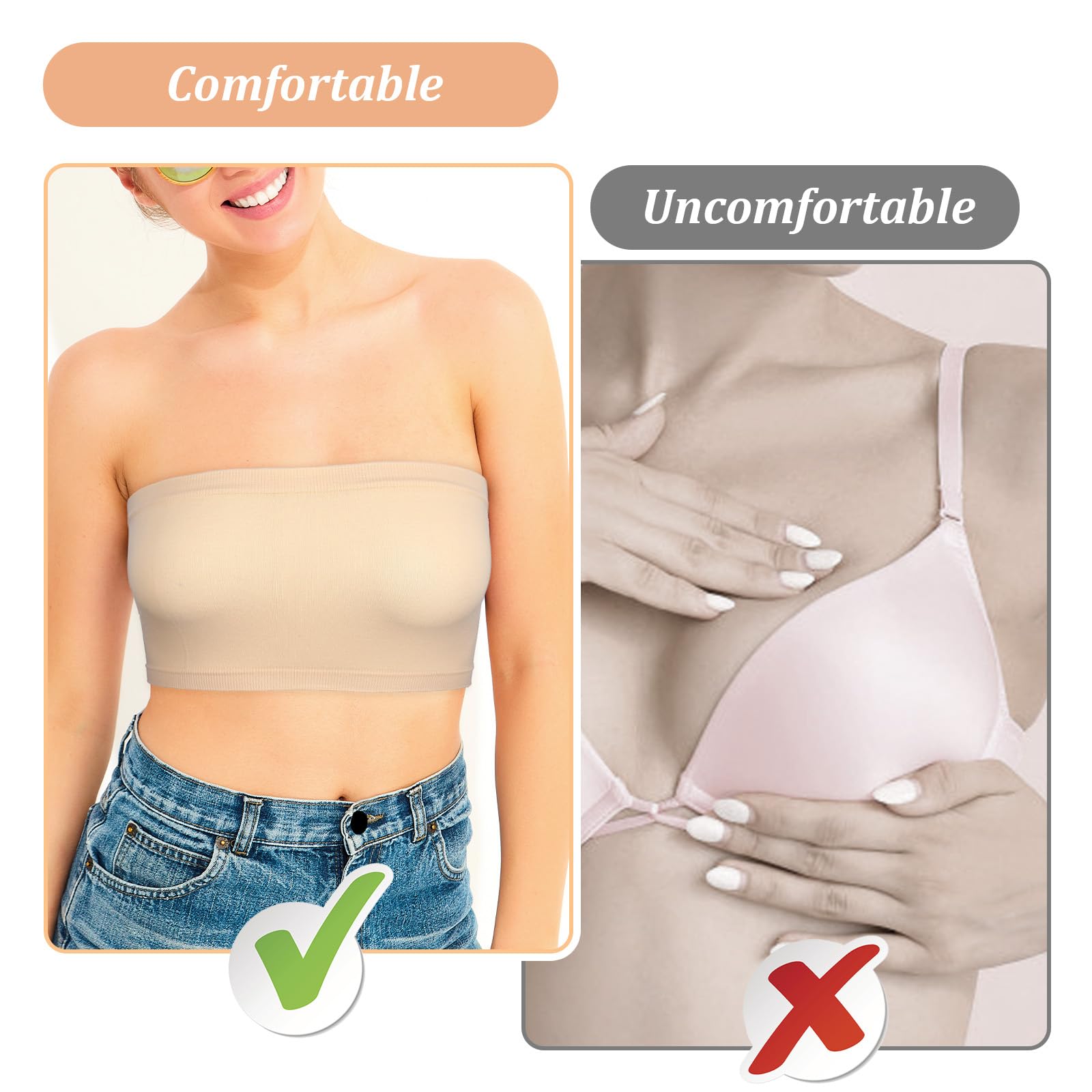 Bandeau top damski, bez ramiączek, biustonosz typu bandeau, top bez szwów, biustonosz bez ramiączek, antypoślizgowy, elastyczny top