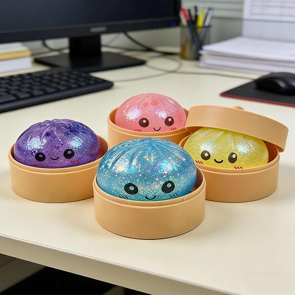 Glitter Dumpling Squishy avec Visage Jouet sensoriel Balle Anti Stress Géante Forme Ravioli boîte à Coloré Boulettes Boîte Vapeur sensoriel la Maison l'école la Salle Couleur aléatoire 1PC - 4