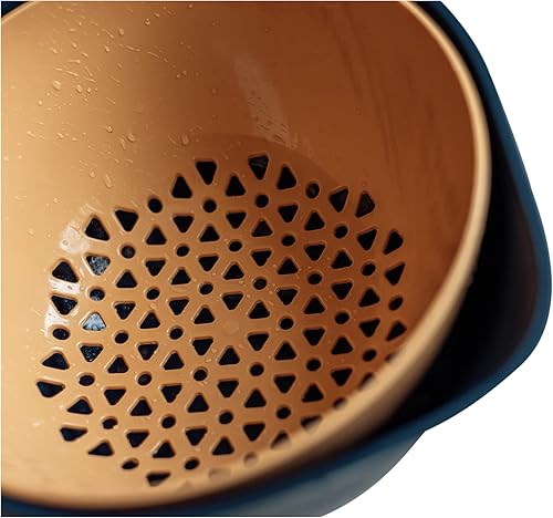 Miniatura 7 de Cuenco de lavado 2 en 1 y colador giratorio de alimentos, colador de doble capa con asa para drenar pasta, frutas, verduras, cesta de plástico apta