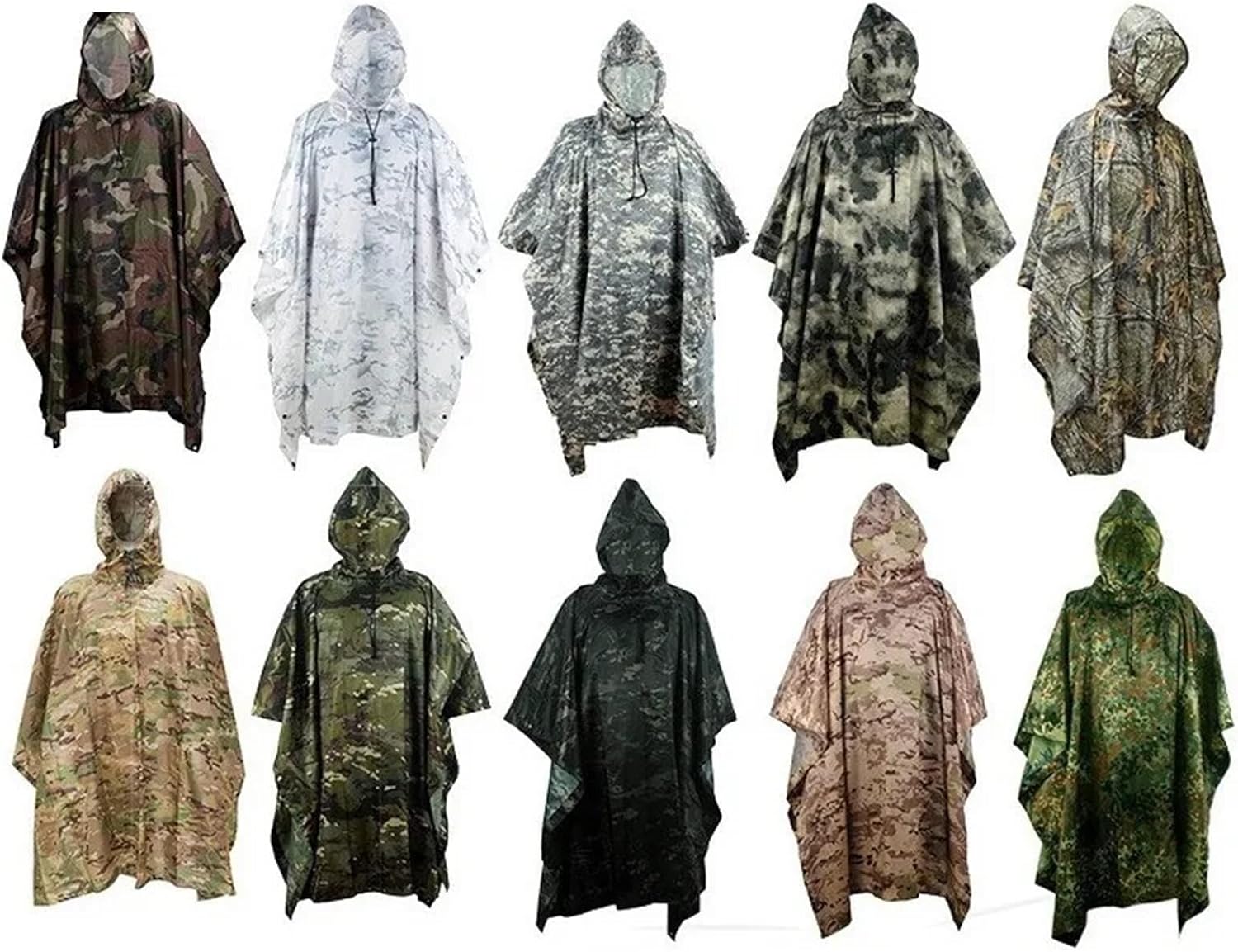 Rain Poncho Waterproof Outdoor Hooded Breathable Rainwear Camo Poncho Tactical Raincoat Camping Hiking Hunting