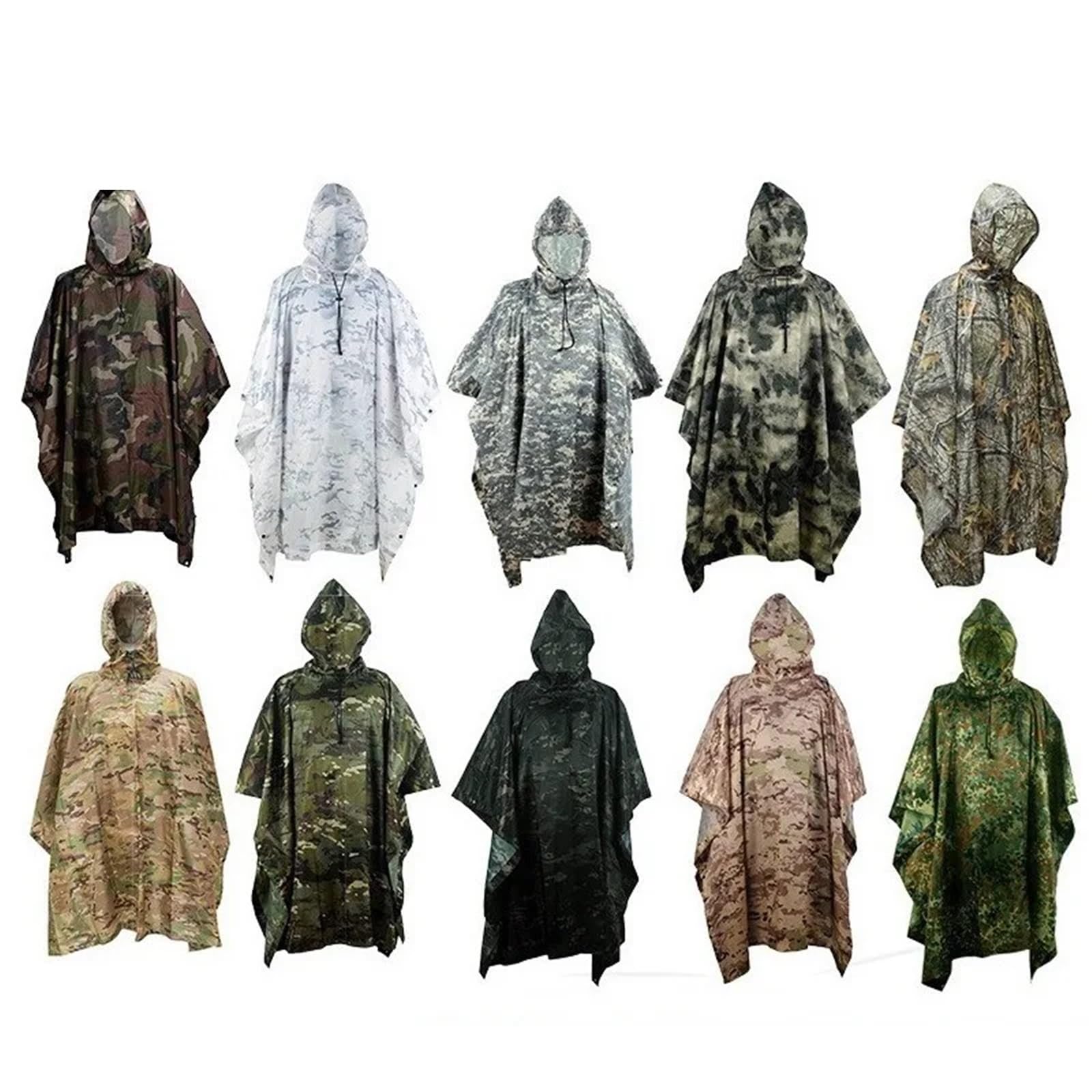 Impermeabile da donna Poncho mimetico traspirante con cappuccio Abbigliamento antipioggia tattico for caccia all'aperto campeggio(Color 2)