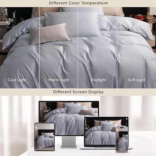 Miniatura 143 de MooMee Queen Duvet Cover Set, 100% Extra Long Staple Cotton 600 Thread Count Sateen Silky Soft Breathable Durable Luxury Hotel Quality Bedding Set