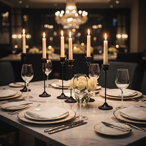 Miniatura 3 de Portavelas de 6 piezas – 3 alturas resistentes soportes cónicos de metal – Desmontable estilo vintage moderno – Eleva el ambiente de la mesa