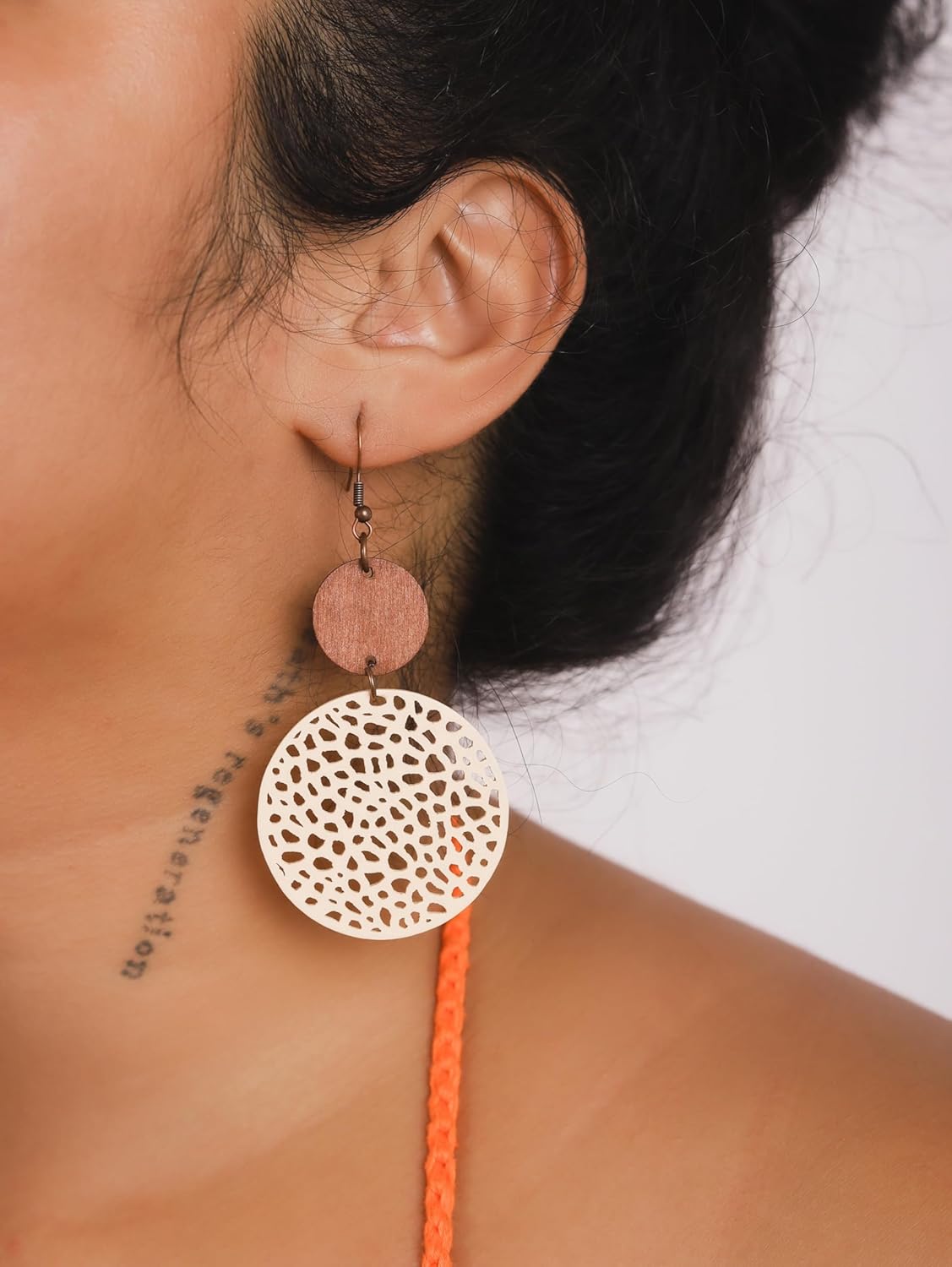 MINACHI Boho Ceramic Bead Strand Necklace and Hollow Cut-Out Wood Leather Earrings, Colorful Beads, Dangle Drop, Bohemian Hippie Statement Jewelry Gift for Women