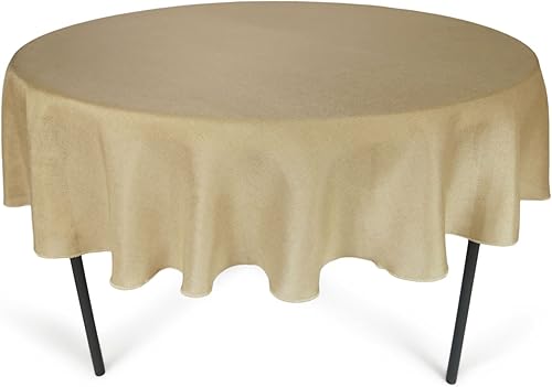 Miniatura 10 de Goldstream Point Mantel redondo de arpillera de poliéster marrón natural de 120 pulgadas, cubierta de mesa de yute sintético