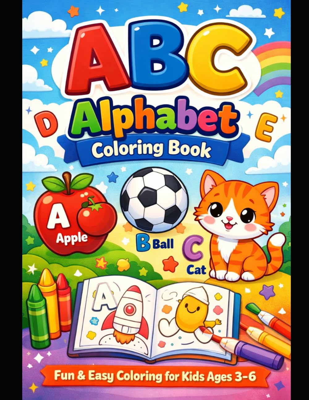 ABC Alphabet Coloring Book for Kids Ages 3-7: Fun & Easy Letter Coloring Pages to Learn Alphabets, Improve Handwriting and Boost Early Learning Skills for Preschool & Kindergarten Children