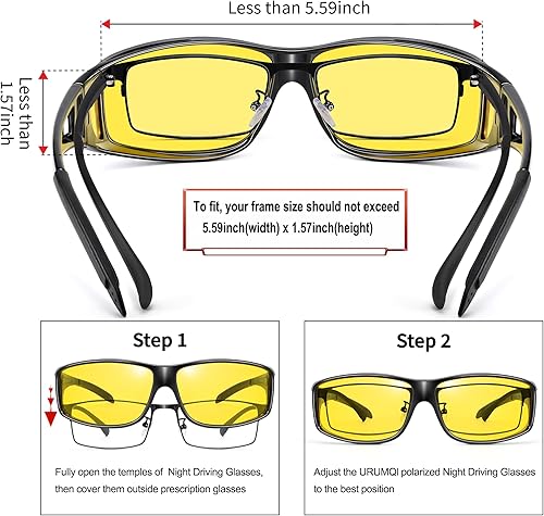 Miniatura 3 de URUMQI Night Vision Driving Glasses Fit Over Eyeglasses for Men Women, Anti Glare Polarized Nighttime Glasses Yellow Lens