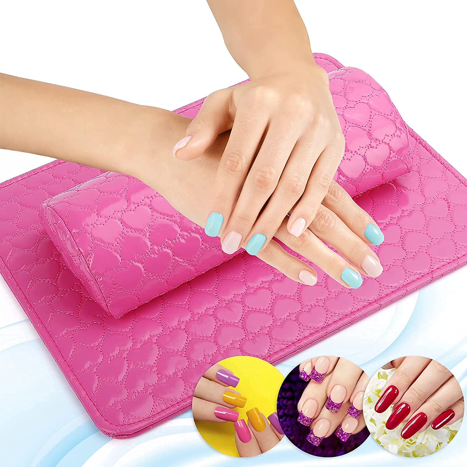 Store2508 Soft PU Leather Nail Art Hand Rest Cushion & Mat 2 Sets (Darkpink) 4