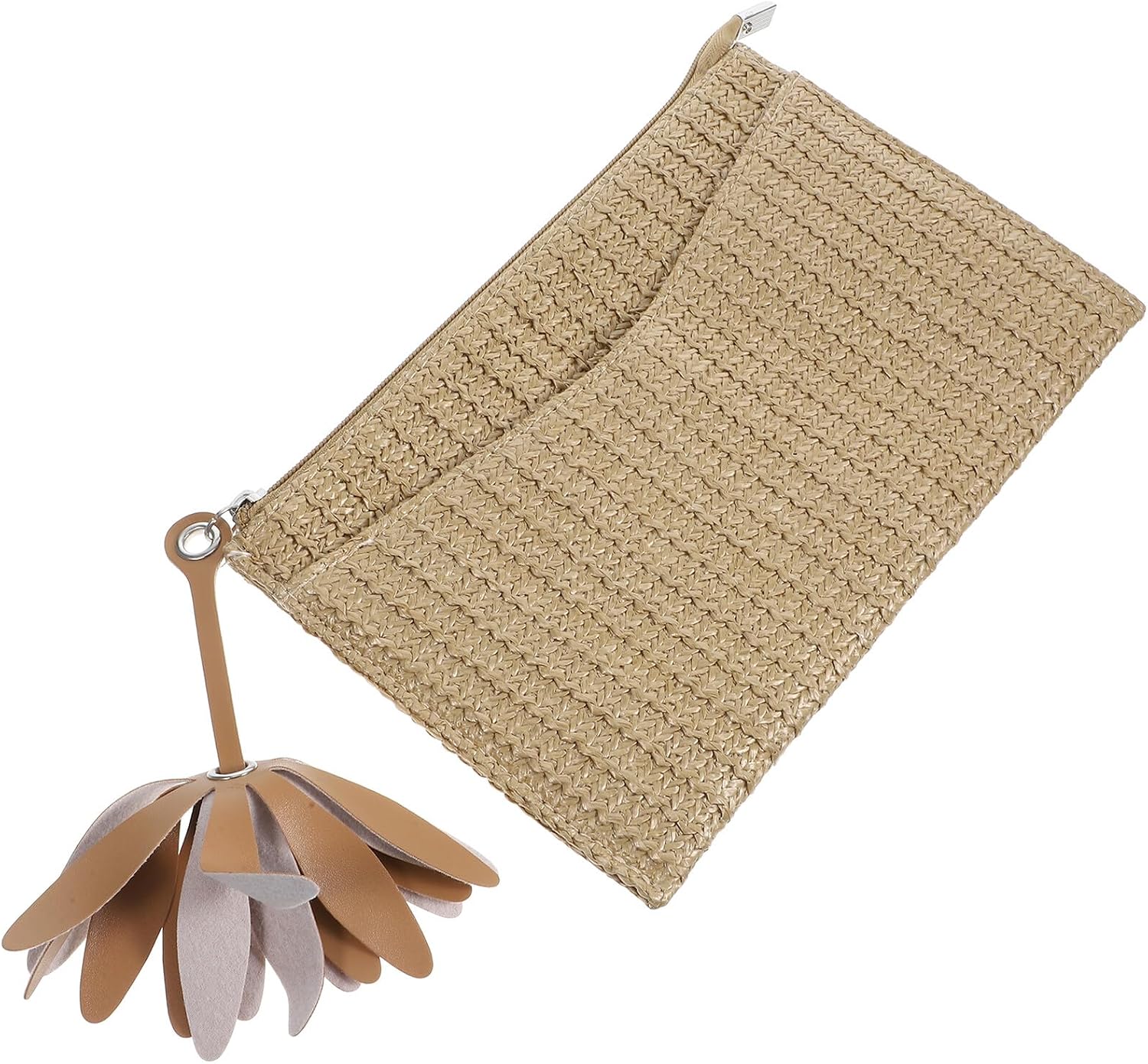 Imitation Straw Woven Clutch Purse Women’s Holiday Handbag Beach Style Almond Color Lightweight Summer Accessory