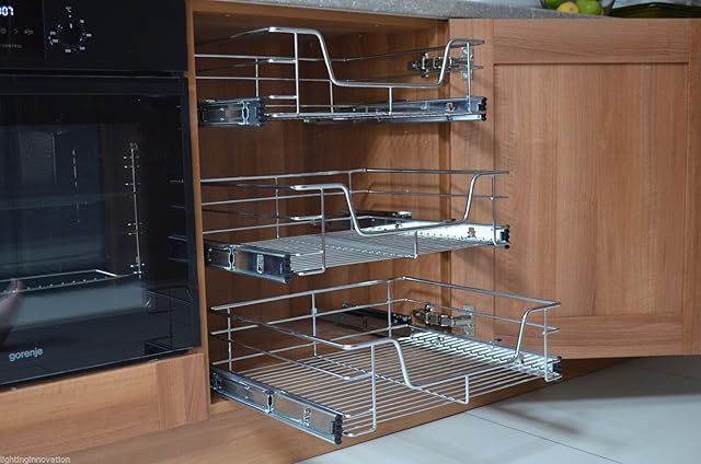 Lighting Innovations 3 X 400MM PULL OUT WIRE BASKET FOR KITCHEN LARDER BASE UNIT CUPBOARD SOFT CLOSE