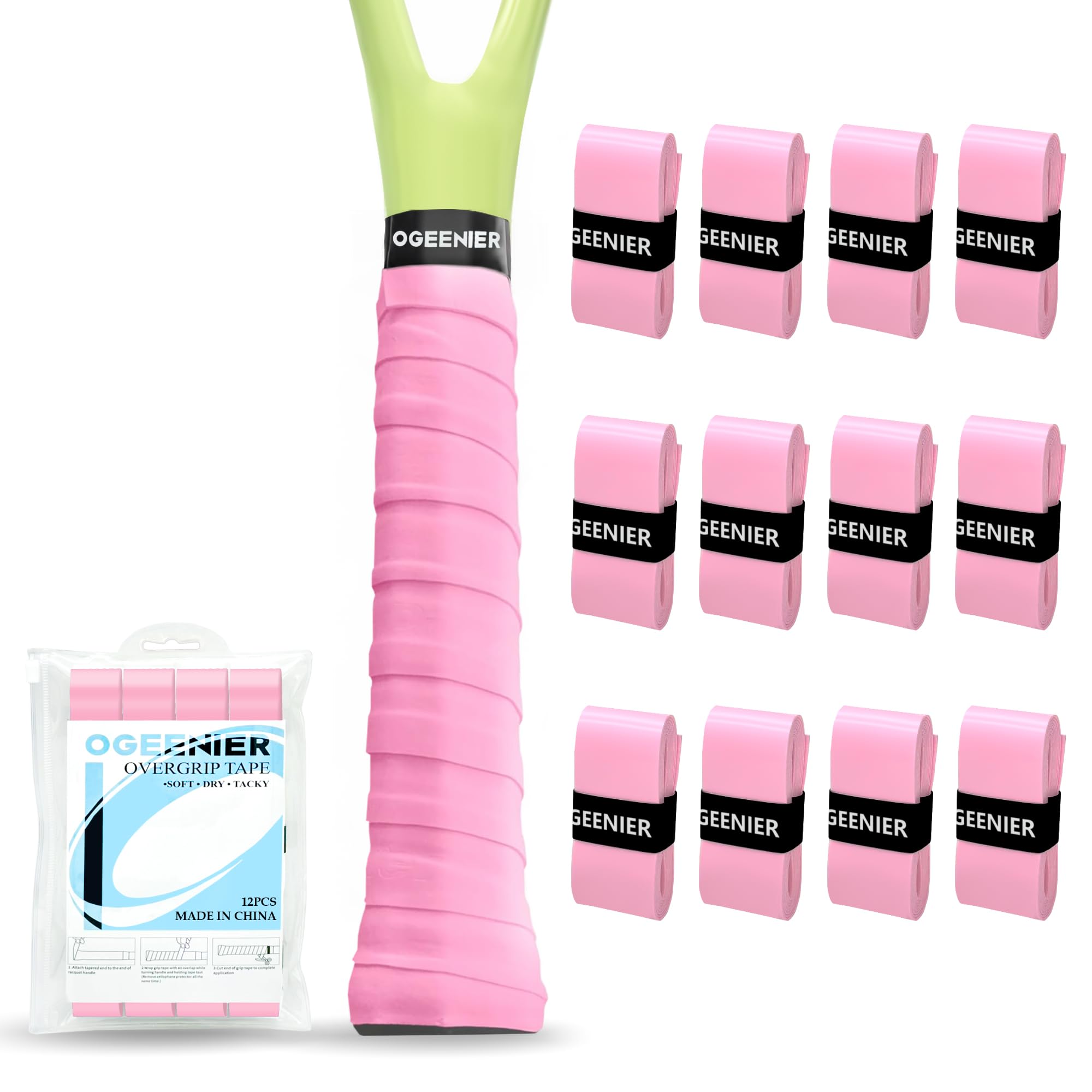 Ogeenier Lot De 12 Grips De Tennis Auto-adhésifs