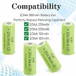 4 Pcs NI-MH 2/3AA 300mAh 1.2V Solar Lgiht Rechargeable Battery | 2/3 AA Size Button Top Batteries for Garden Solar Lights (Shorter Than AA Size), 2/3 AA 1.2V battery