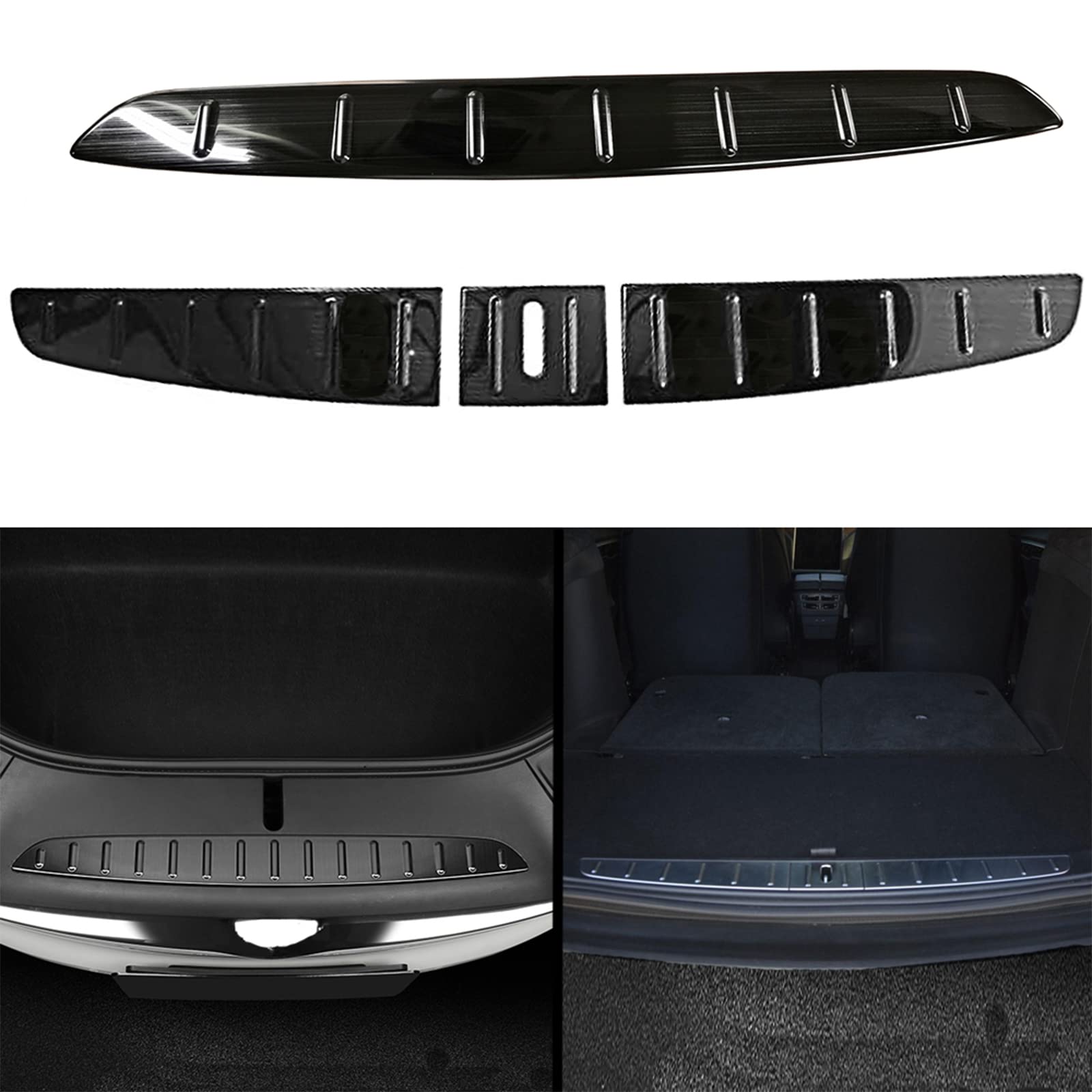 Photo 1 of Oubolun Front & Rear Stainless Steel Trunk Bumper Protector Guard Sill Plate Cover for Tesla Model X 2016-2020 Car Accessory Inner Decoration (Pack of 4)