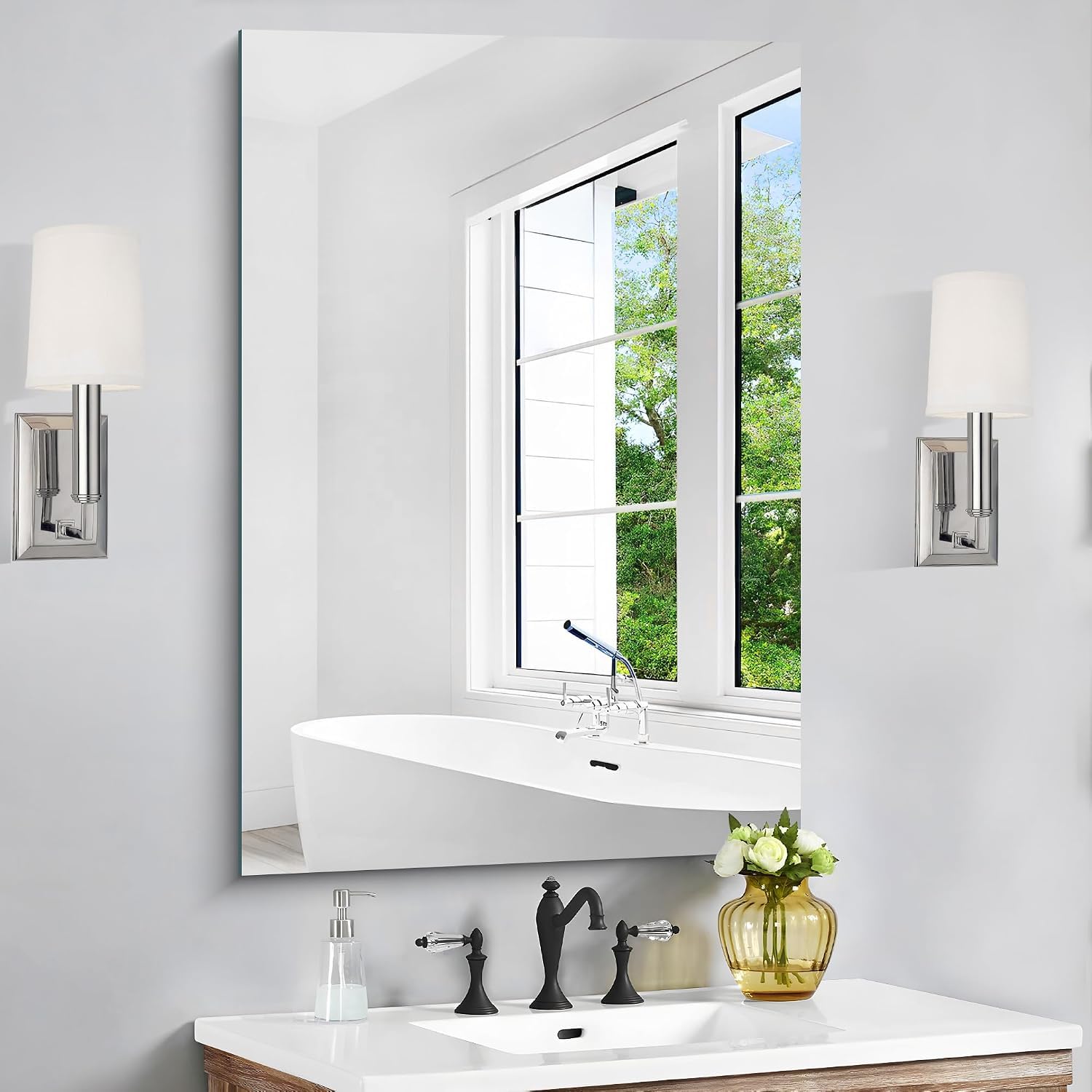 CILIBER Frameless Mirror, 24x36 Rectangle Bathroom Vanity Mirror with Polished Edge, 3mm Tempered Glass, Wall Mounted Horizontally or Vertically for Bathroom Over Sink, Bedroom, Living Room