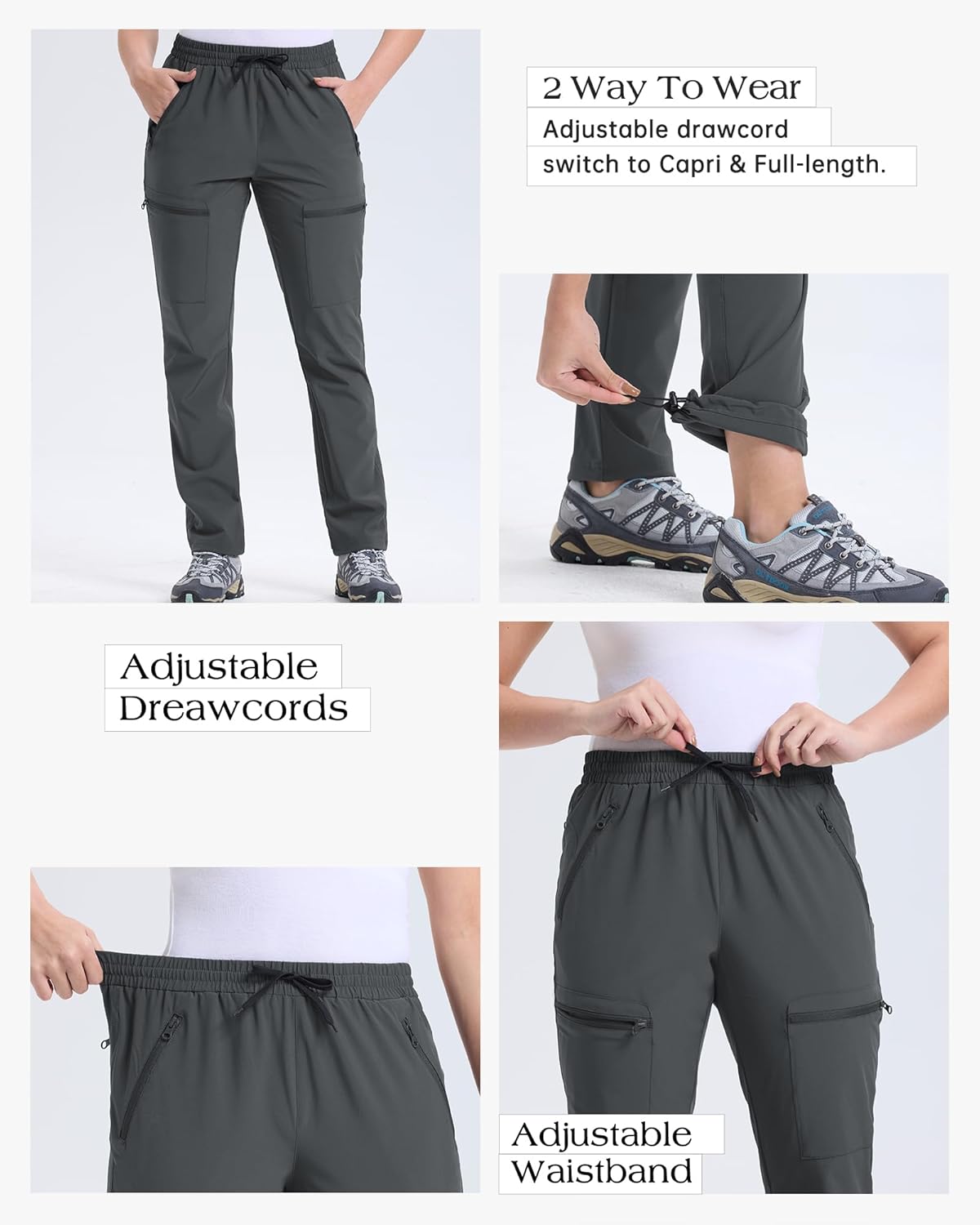 33,000ft Women's Hiking Pants Quick Dry Lightweight Water Resistant with 5 Zippered Pockets Cargo Pants for All Seasons