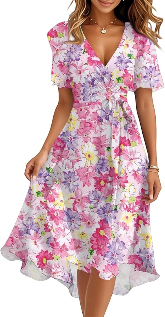 Spring Summer Chiffon Midi Dresses for Women 2025 Elegant Classy Wedding Guest Floral Formal Cocktail Prom Dress