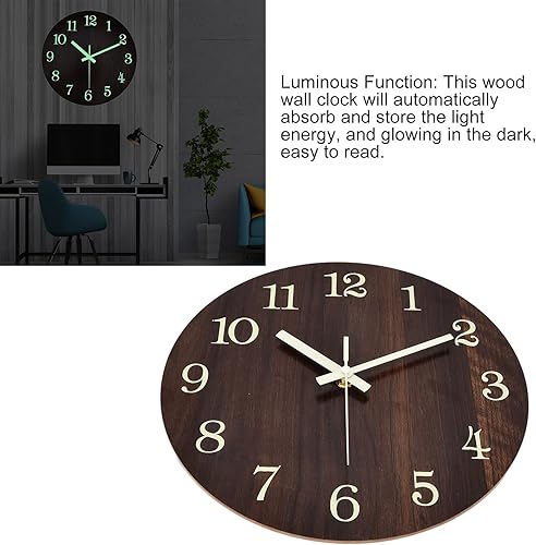 Miniatura 8 de Reloj de pared para baño, reloj de pared de madera, estilo retro, silencioso, silencioso, movimiento de cuarzo, 3D, luminoso, retro, para