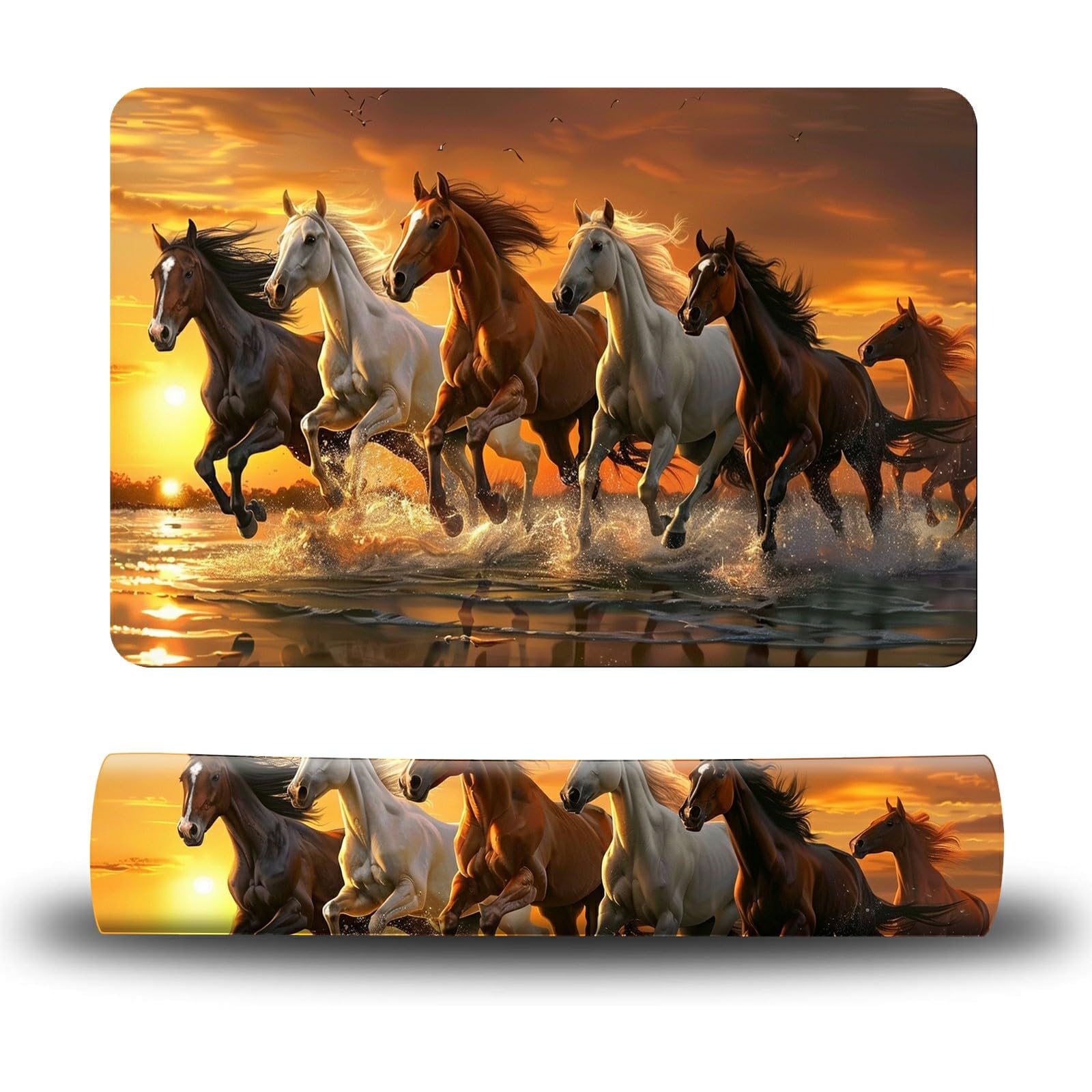 Dikoer Dog Food Mat, 15.7" x 23.6" Absorbent Pet Feeding Mat for Food and Water, Waterproof Diatom Mud Pet Placemat with Non-Slip Rubber Backing, Easy Clean Cat Bowl Mat for Floors - Running Horse