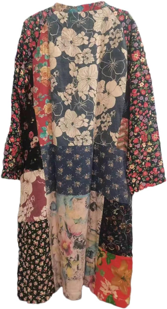 NFYM Women's Trench Coat Long Cotton Linen Floral Jacket Cottagecore Clothing Patchwork Outwear Each Piece Unique - Image 2