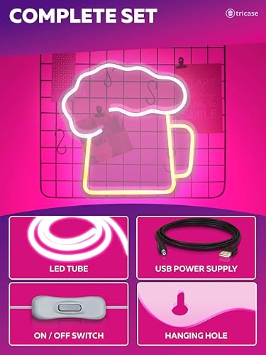 Miniatura 3 de Letreros de neón de cerveza de neón  Letrero de neón de cerveza de 11.8 x 11.8 pulgadas para decoración de pared, letreros LED alimentados por USB