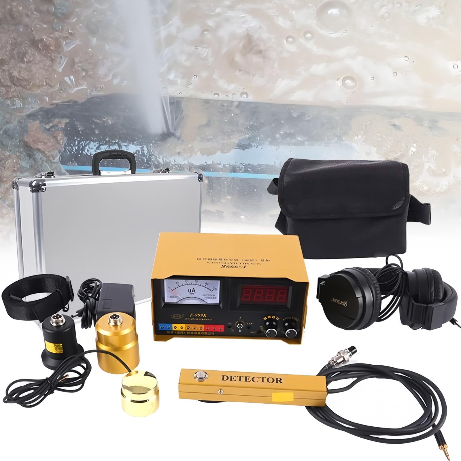 Detector Profesional de Fugas de Agua Subterráneos,Sensor Geófono de Fuga de Agua Eléctrica Interior/Exterior,Sensor de Fuga de Agua Preciso y Confiable,Auriculares con Cancelación de Ruido,F999K