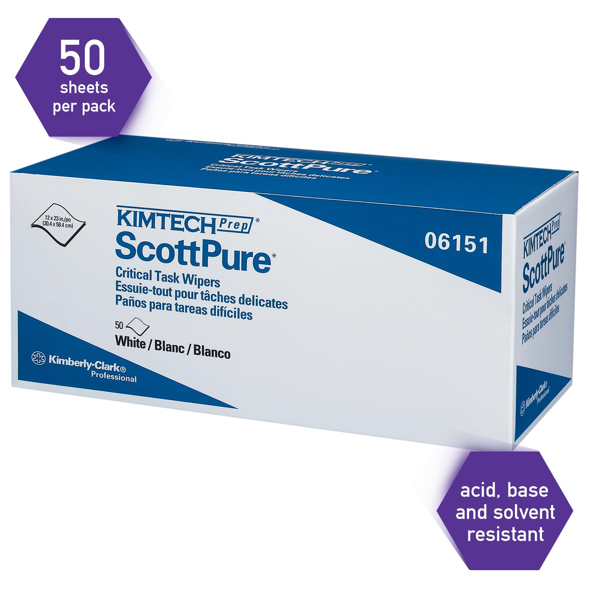 KIMTECH 06151 scottpure kritische Aufgabe Scheibenwischer, 12 W X 23L, weiß, 50 pro Box (Fall von 8 Boxen)