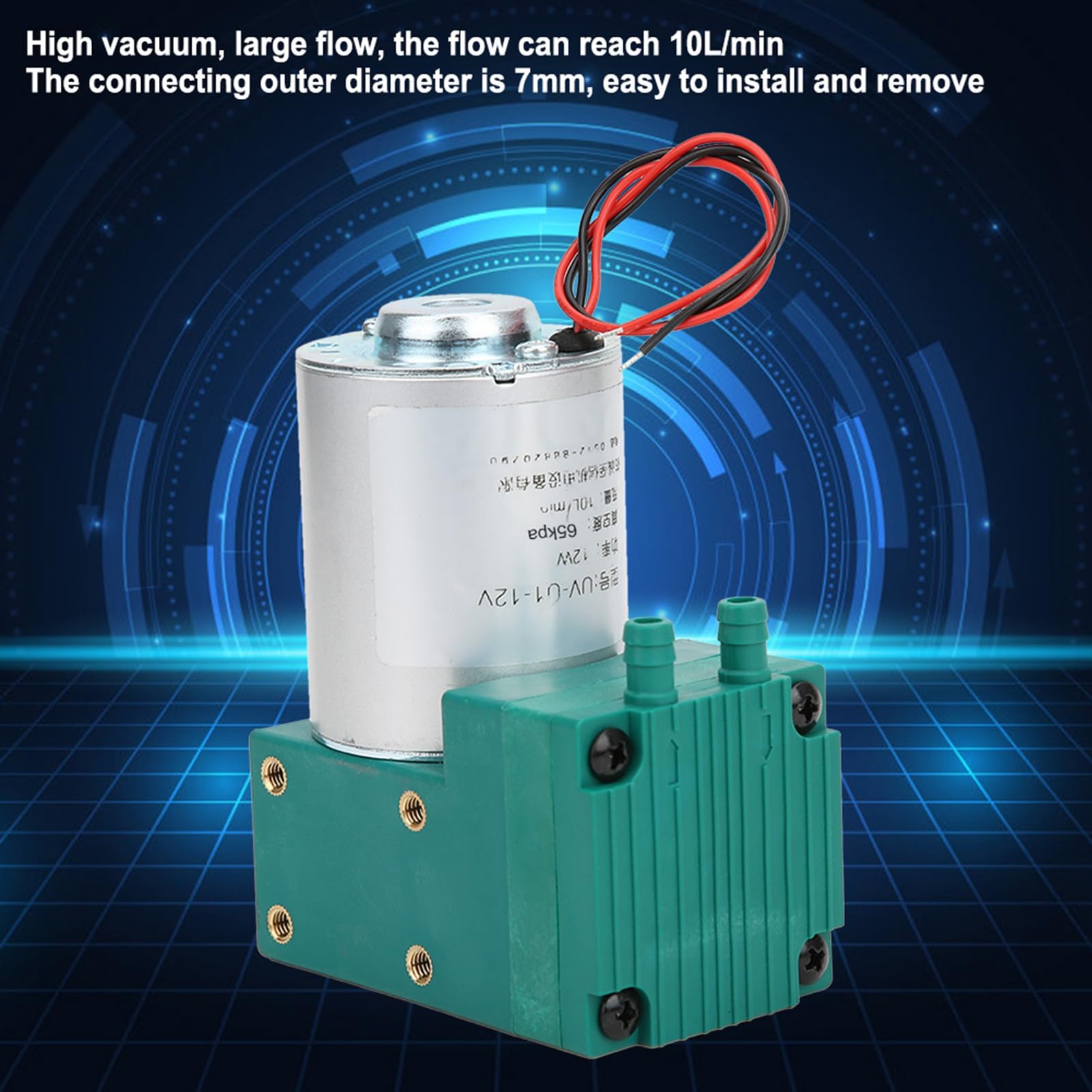 Minibomba de vacío, bomba de vacío de diafragma con rango de presión de -65 a 150 kPa, flujo elevado de 10 l/min, diseño de bajo ruido, 12 W, DC 12 V/DC 24 V/AC 220 V, para uso en (12 V CC.)