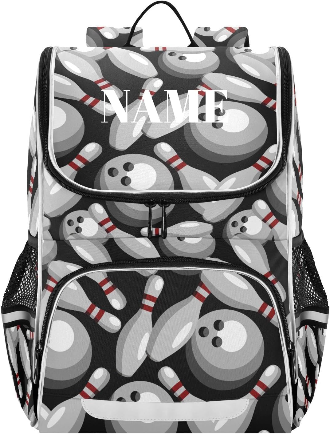 Custom Personalized Bowling Ball Backpack with Reflective Strip for Kids Boys Girls Elementary School Bag Removable Chest Strap