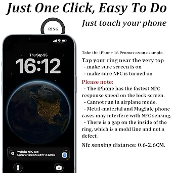 Customized Online Profile, Digital Business Card, White NFC Ring, Tap to Share Social Information, for iPhone & Android (US#8)