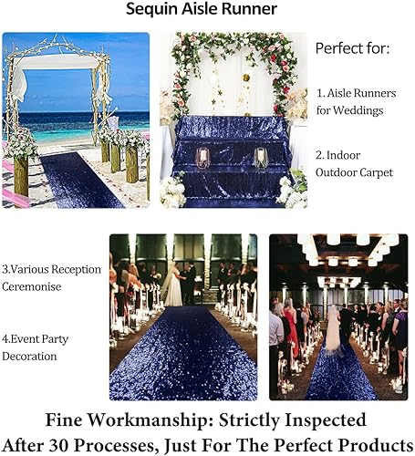 Miniatura 3 de DUOBAO Camino de pasillo de lentejuelas azul marino de 2 x 15 pies para decoración de ceremonia de boda, decoración de alfombras al aire libre,