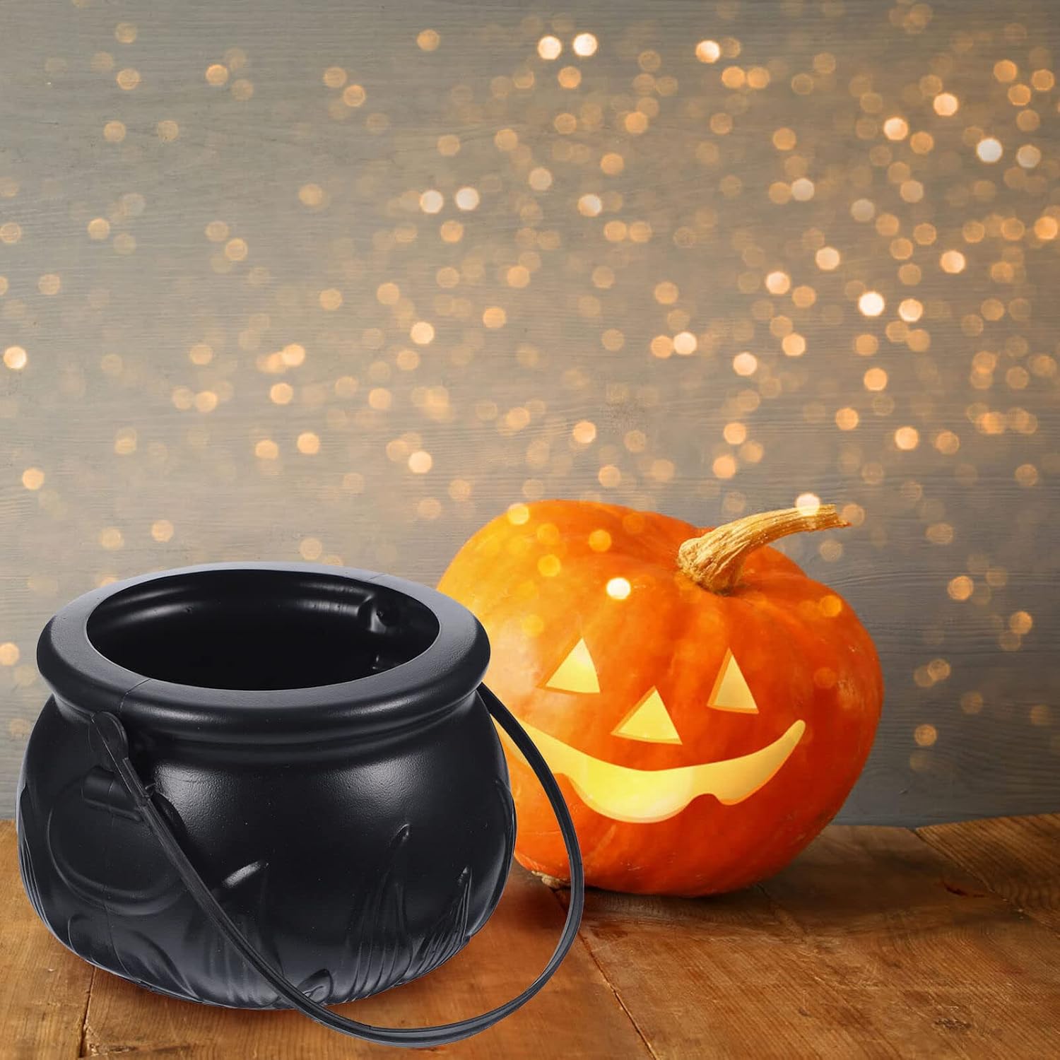 SEWACC Halloween Cauldron Plastic Cauldron Black Candy Bucket Halloween Decor Witches Candy Jar for Party Decorations Props