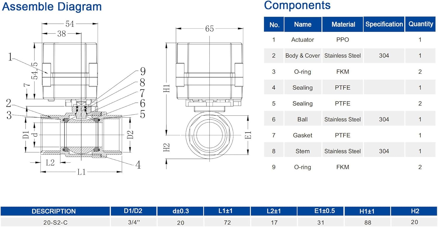 NPT 3/4'' AC 110-230V 2-Way Motorized Ball Valve CR2-02 Electrical Ball Valve Normal Closed Stainless Steel 304 DN20MM