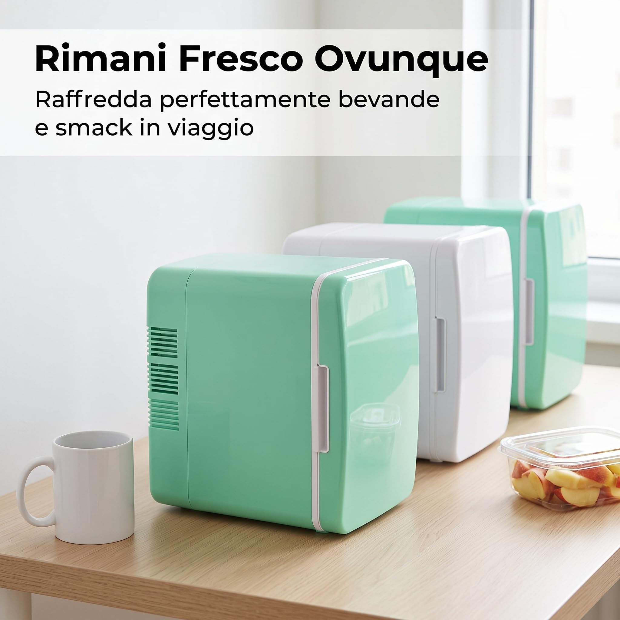 Homyl Mini Frigo 4 Litri Portatile per Auto e Casa, Frigorifero Termo-elettrico DC12V/AC220V, Verde, Type-c raffreddamento e riscaldamento