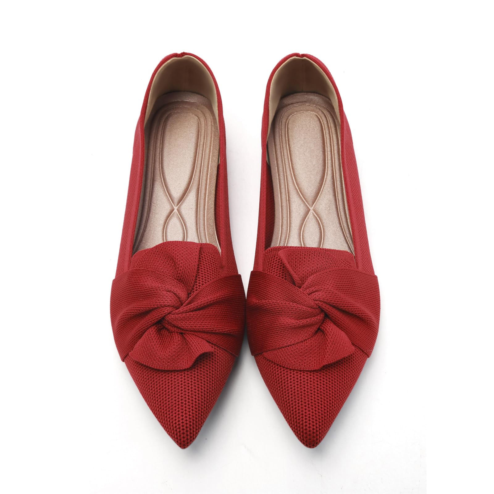 HIULYCENCE Flats for Womens Pointed Toe Ballet Flats with Bow Comfortable Knit Dressy Flats