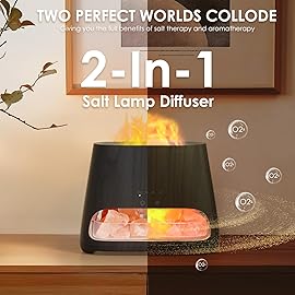 SALKING 2-in-1 Himalayan Salt Lamp & Ultrasonic Essential Oil Diffuser, Aromatherapy Diffuser Cool Mist Humidifier, Salt Therapy Lamp, Ambient Glow, 150ml (Black Wooden Grain)