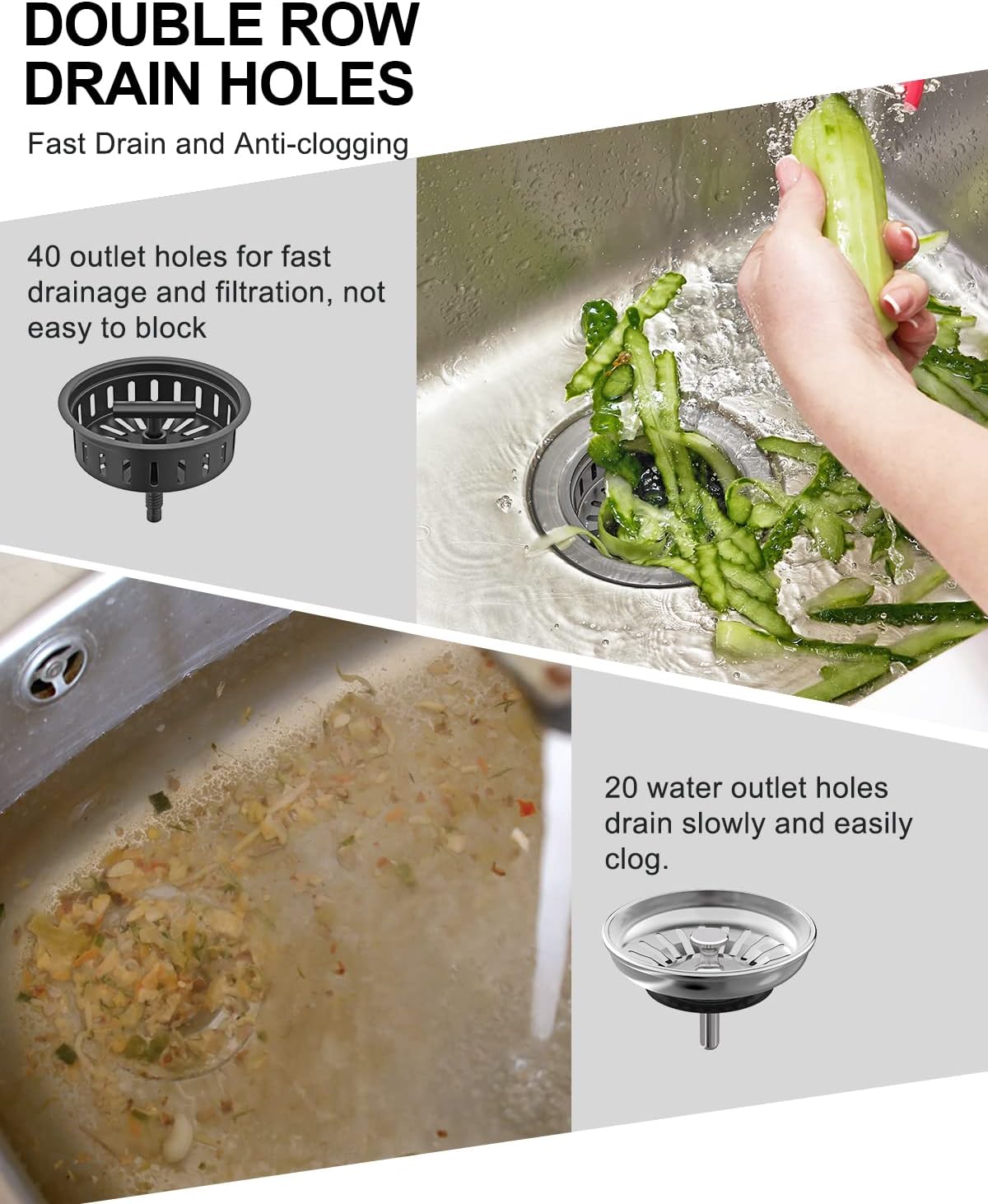 BOTEMY B9171 Black Kitchen Sink Drain Kit 3 1/2 Strainer With Stainless Steel Stopper Assembly Basket Fit Standard Drain Hole - Image 6