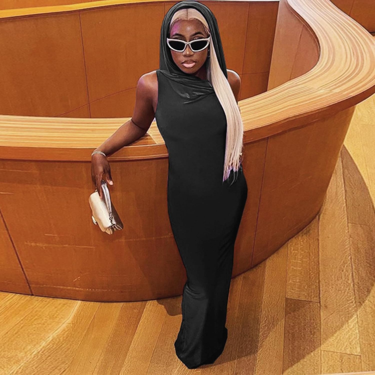 Women's Sexy Sleeveless Hoodie Maxi Dress Back Split Hooded Bodycon Long Dress Party Club Outfit - Image 7